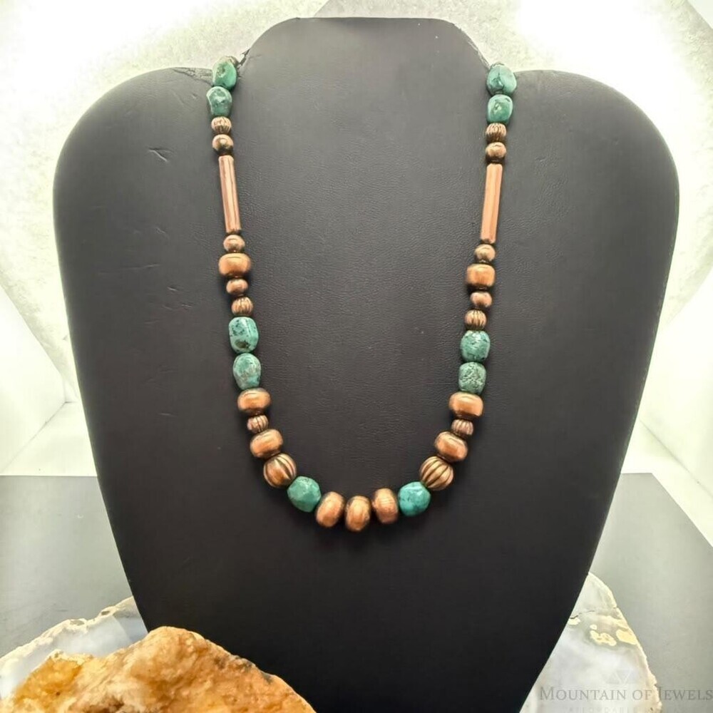 Southwestern Style 3-9.5mm Copper Navajo Pearl,Cylinder&Turquoise Beads Necklace